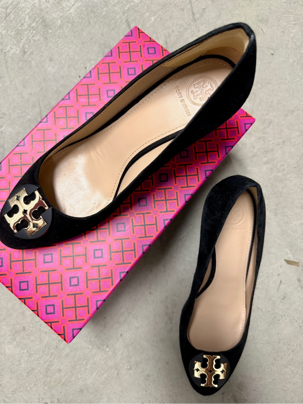 Tory Burch Black Luna 35mm Suede Wedge with Gold Logo
